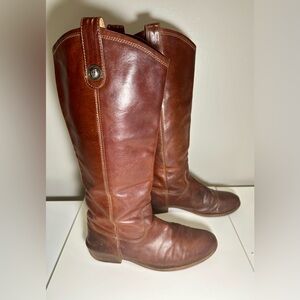 FRYE Melissa Button Leather Riding Boots Tall Brown Cognac 77167 Size 6.5